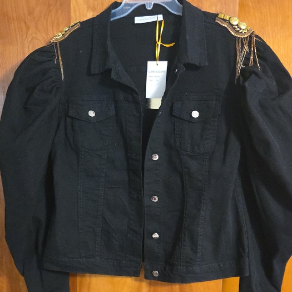 Classic Blue Jeans Jackets & Blazers - Black Embellished Women's Jean Jacket